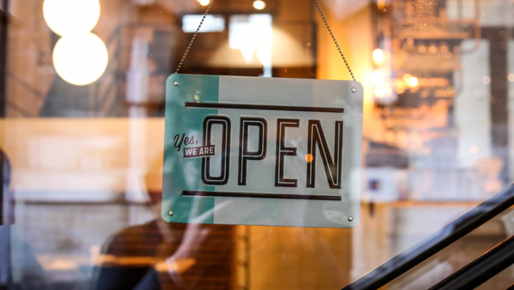 Open Sign on small business storefront