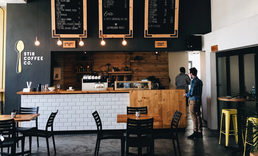 Interior of a cafe with menus