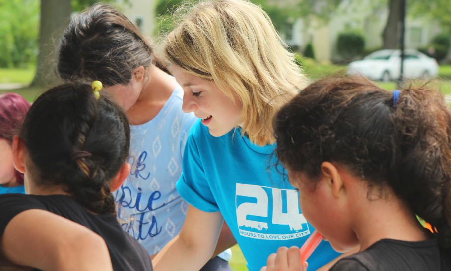 A volunteer with children