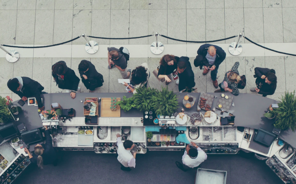 Queue at a cafe