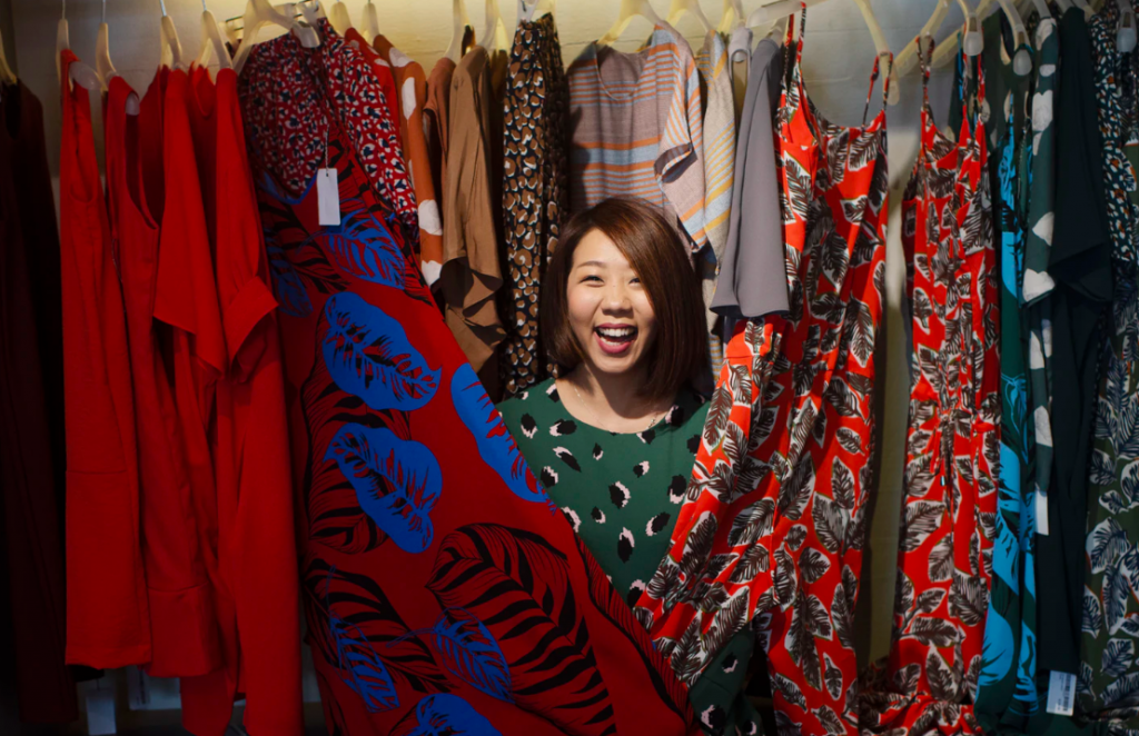 Female shopper in clothing store