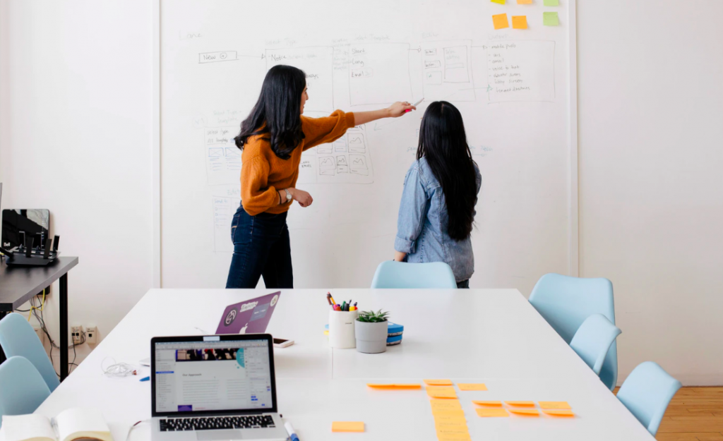 Two women working in an office