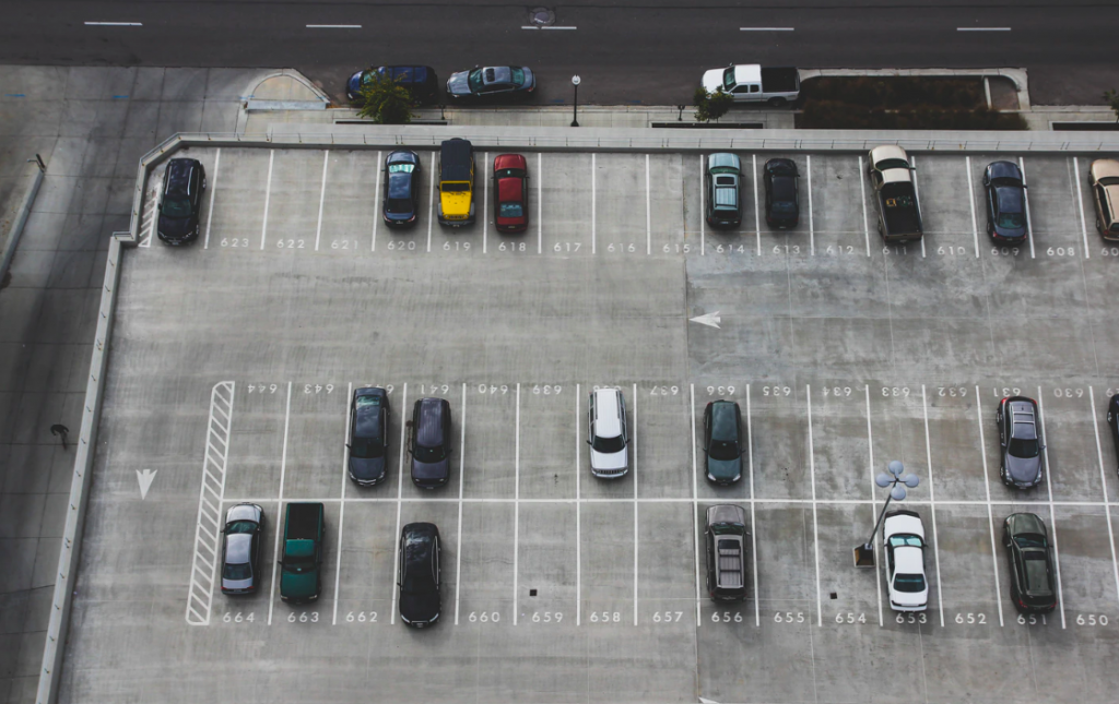 Open spaces in parking lot