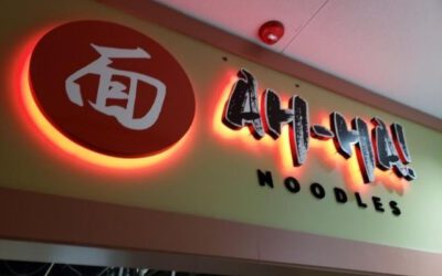 Ah-Ha Noodles Sign - Halo Lit Channel Letters Front Left - Livonia, MI