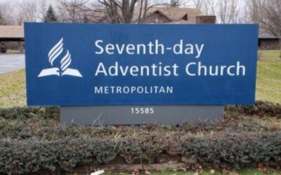 Metropolitan Seventh Day Adventist Church Monument and cabinet sign front view close - Plymouth, MI