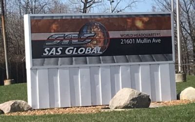 SAS Global Corporation Sign - Monument cabinet Front - Warren, MI