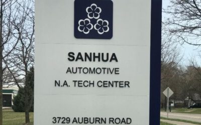 Sanhua Auto Sign - Non Illuminated monument with dimensional letters Front - Auburn Hills, MI