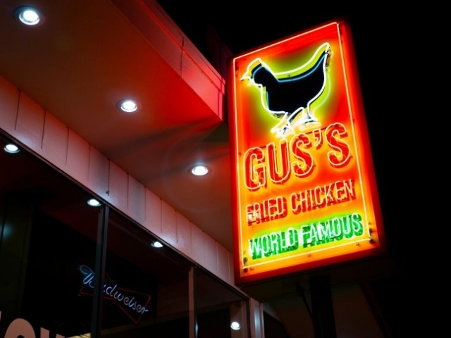 Gus's Fried Chicken Sign - Neon Blade Sign Close Up - Royal Oak, MI