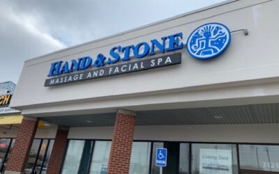 Hand & Stone Sign - Channel Letters - Front of Building Angle - Farmington Hills, MI