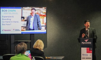 Bob Chapa speaking at an event for the Troy Chamber of Commerce