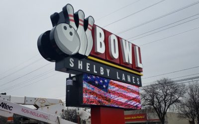 Shelby Lanes lawn sign in Shelby Township, MI