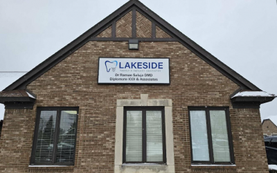 Dentist office with building sign