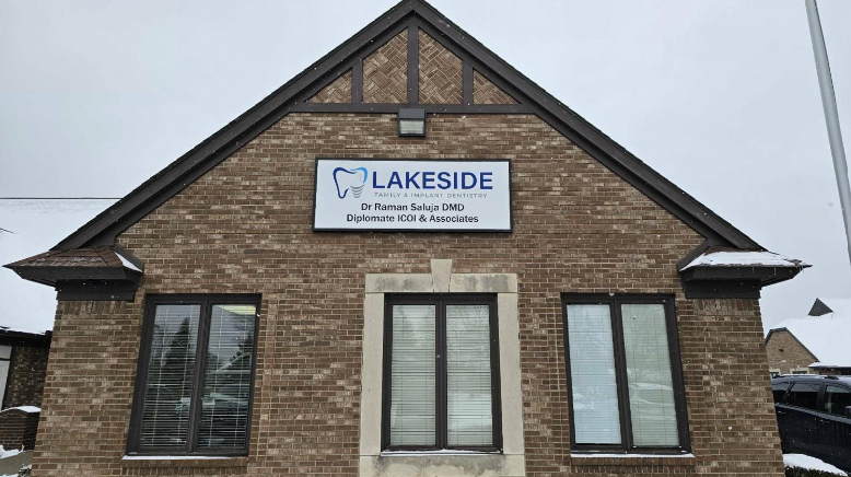 Dentist office with building sign