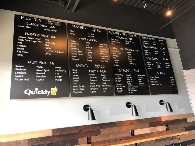 Quickly Boba Cafe Sign - Menu Board Interior Left Angle - Troy MI
