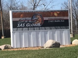 SAS Global Corporation Sign - Monument cabinet Front - Warren, MI