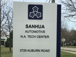Sanhua Auto Sign - Non Illuminated monument with dimensional letters Front - Auburn Hills, MI