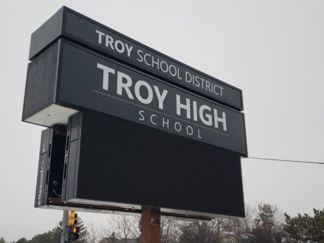 Troy High School Sign - LED Message Center Close Up- Troy, MI
