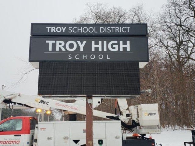Troy High School Sign - LED Message Center - Troy, MI