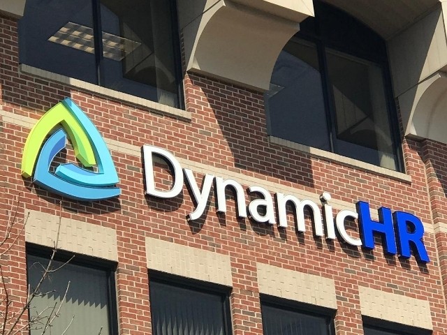 Dynamic HR Sign - Channel Letters Front of Building Close Up - Auburn Hills, MI