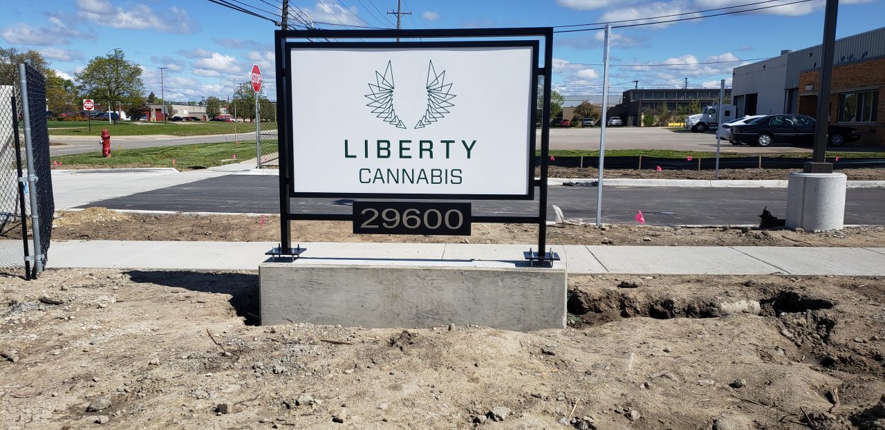 Liberty Cannabis lawn sign in Ann Arbor, MI