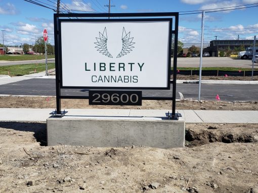Liberty Cannabis lawn sign in Ann Arbor, MI
