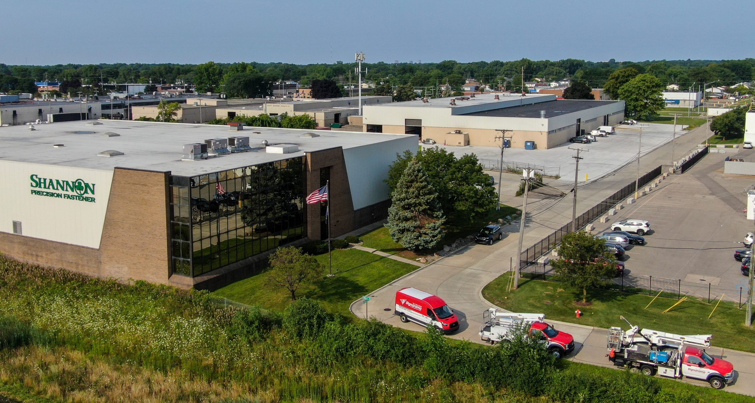 Aerial drone image of Shannon Precision in Madison Heights, MI